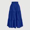 Bohemian Style Women Skirt Elastic High Waist Adjustable Drawstring Cake Skirt Solid Color A-Line Summer Skirt