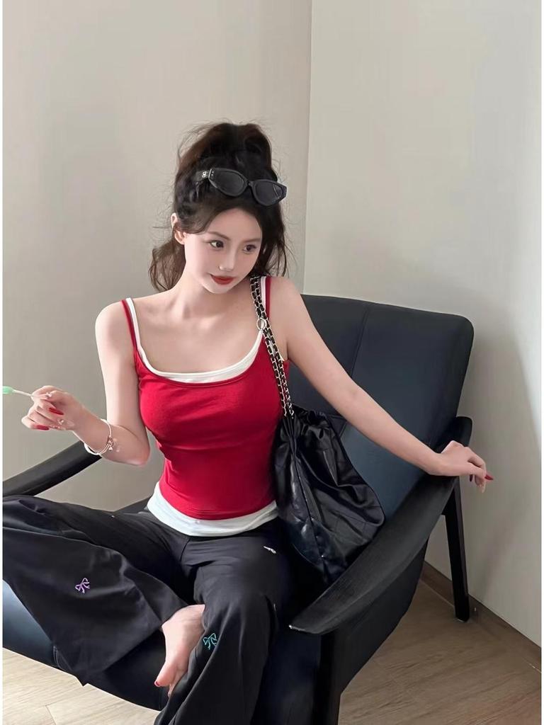 Женский летний облегающий топ из двух частей с нагрудными вкладышами, контрастными цветами, красивой спинкой и утягивающим талию дизайном