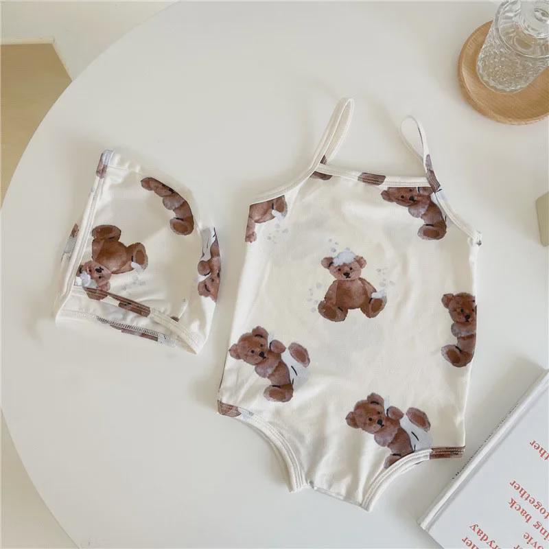 Ins24 Летний детский купальник: Купальник, шапочка для плавания, сумка-слинг и комбинезон для повседневных выходов на пляж