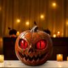 Handmade Red-Eyed Pumpkin Figurine Handcrafted Marble-Look Resin Pumpkin Statue with Amber Eyes for Halloween Tabletop Shelf Decor