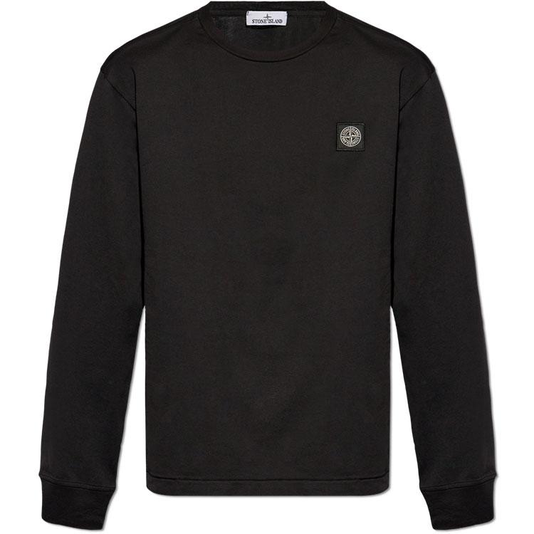 STONE ISLAND FW24 Логотип Вязаная футболка с длинным рукавом и круглым вырезом Мужские топы Черный 811522713-0-A0029