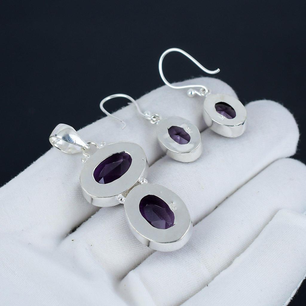 Комплект подвесок из аметиста, драгоценный камень розовый кварц, серьги, кулон, набор из стерлингового серебра 925 пробы, для женщин, подарок на День благодарения