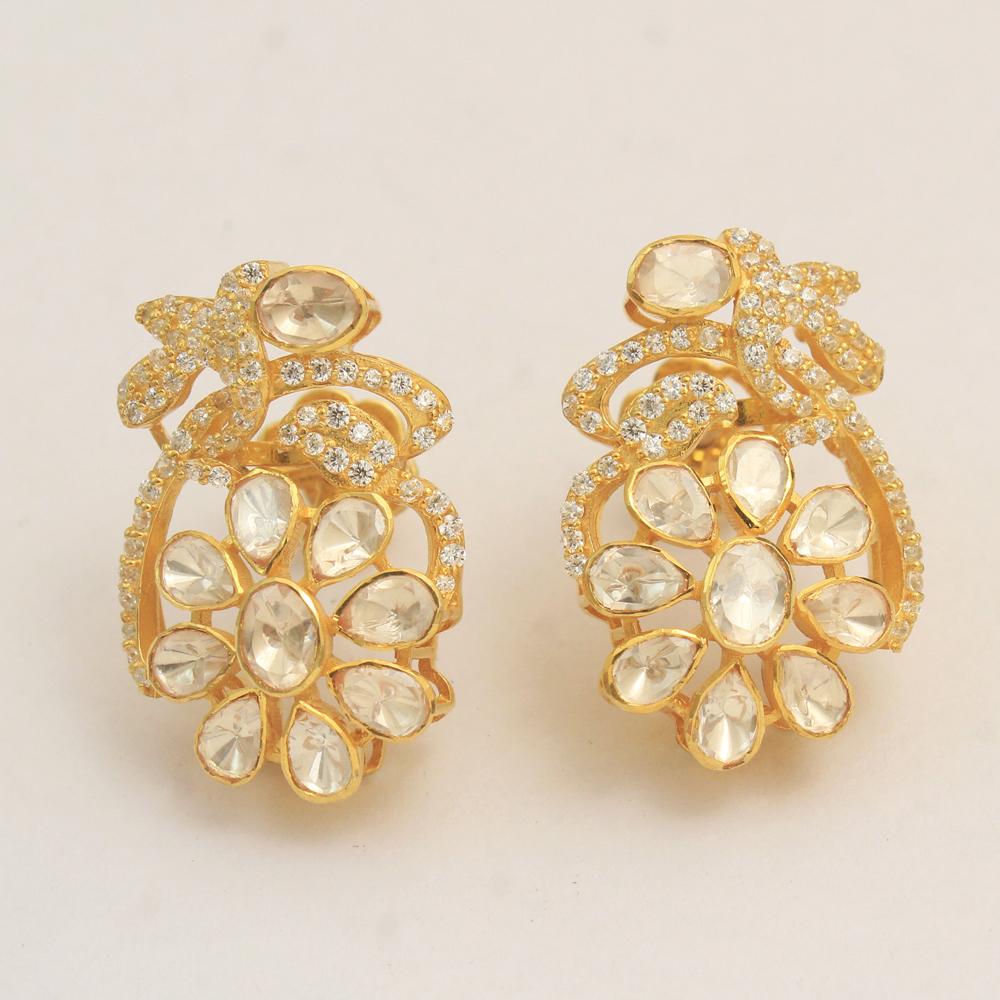 Серьги-гвоздики из стерлингового серебра с золотой отделкой и Kundan Polki