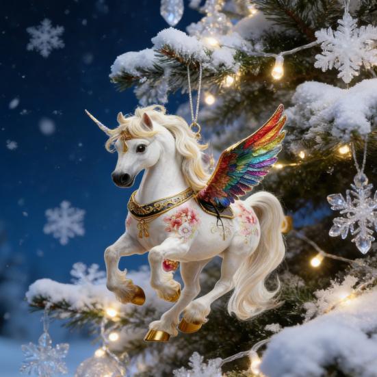 Horse Ornament Acrylic 2D Flat Realistic Flying Horse Christmas Tree Pendant with Sparkling Rhinestone Home Decor