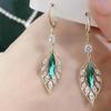 Temperament Women Ladies Earrings Sparkling Zirconia Green Leaf Earrings