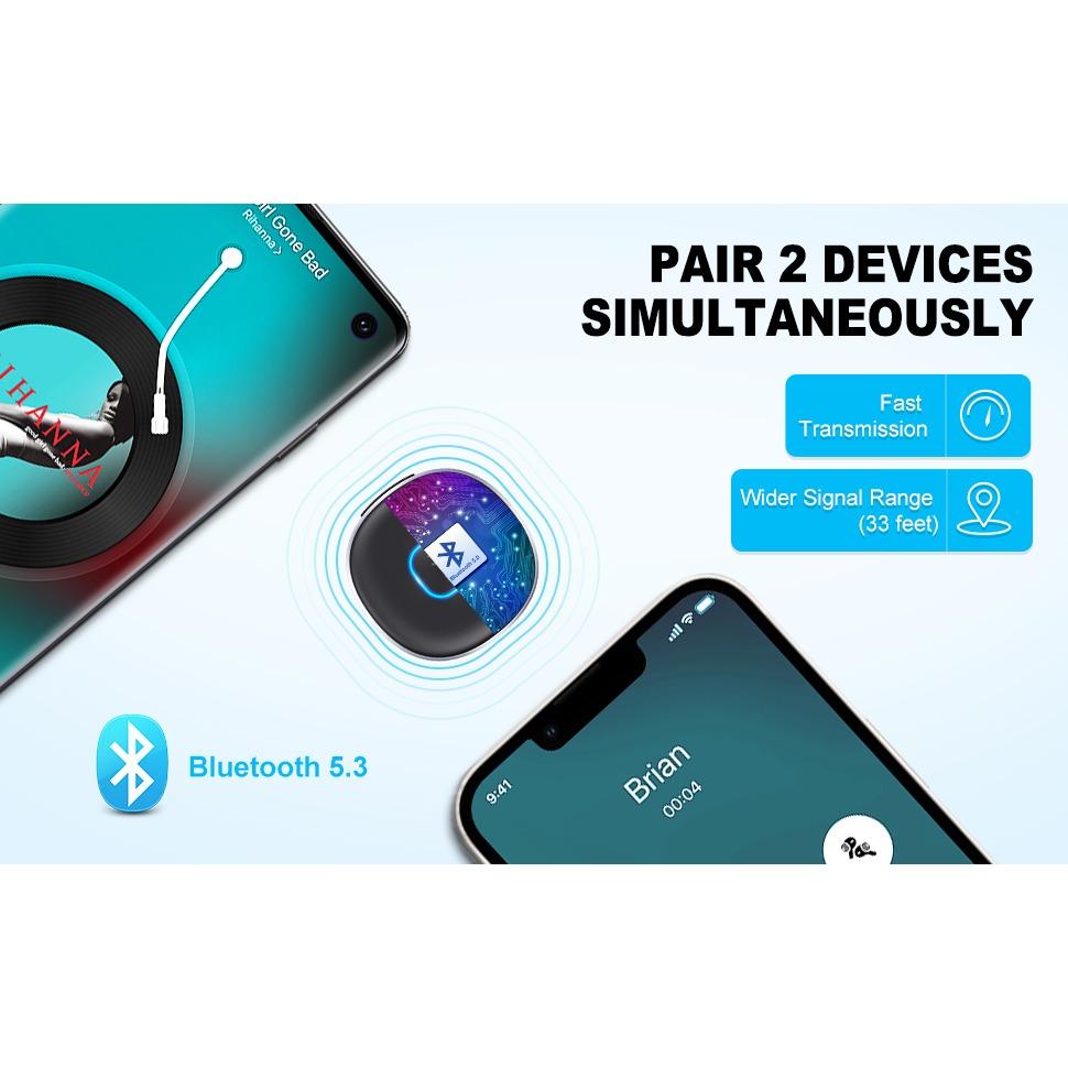 Автомобильный мини-адаптер Bluetooth, беспроводной автомобильный приемник Bluetooth 5.0 для домашних стерео/проводных наушников, звонки в режиме громкой связи, двойное соединение, время воспроизведения 16 часов