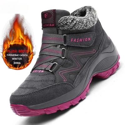 Зимние женские зимние ботинки, кожаные женские теплые толстые плюшевые зимние ботинки, водонепроницаемые кроссовки, женские замшевые ботинки на танкетке, нескользящая женская обувь