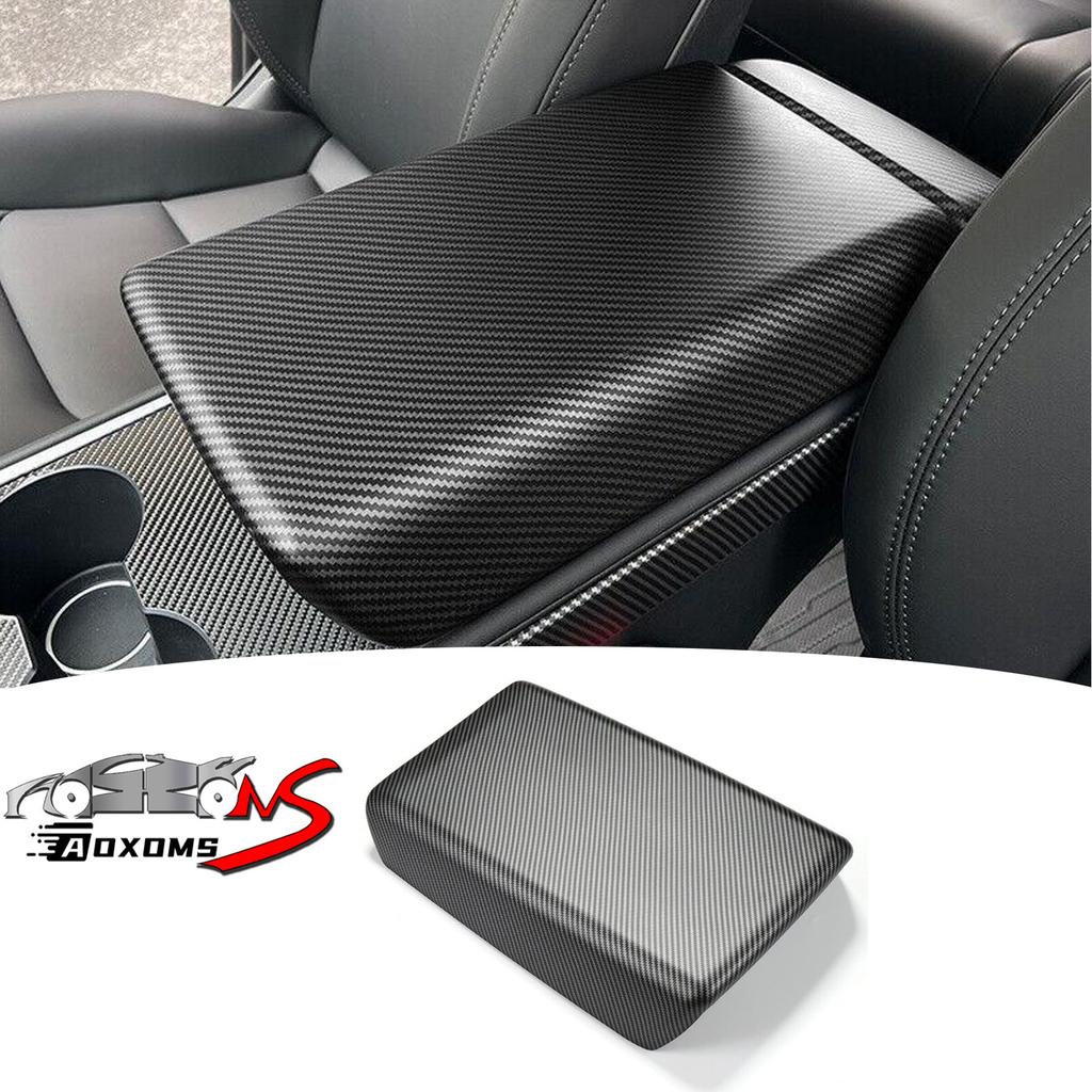 Matte Carbon Fiber Center Console Armrest Box Cover For 2017-23 Tesla Model 3 Y