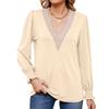 2024 European And American Autumn/Winter New Solid Color V-Neck Lace Splicing Loose Long Sleeve T-Shirt Top