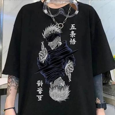 Японская горячая футболка с принтом аниме «Jujutsu Kaisen Satoru Gojo», мужская повседневная уличная футболка с коротким рукавом и круглым вырезом, хлопковая футболка для женщин