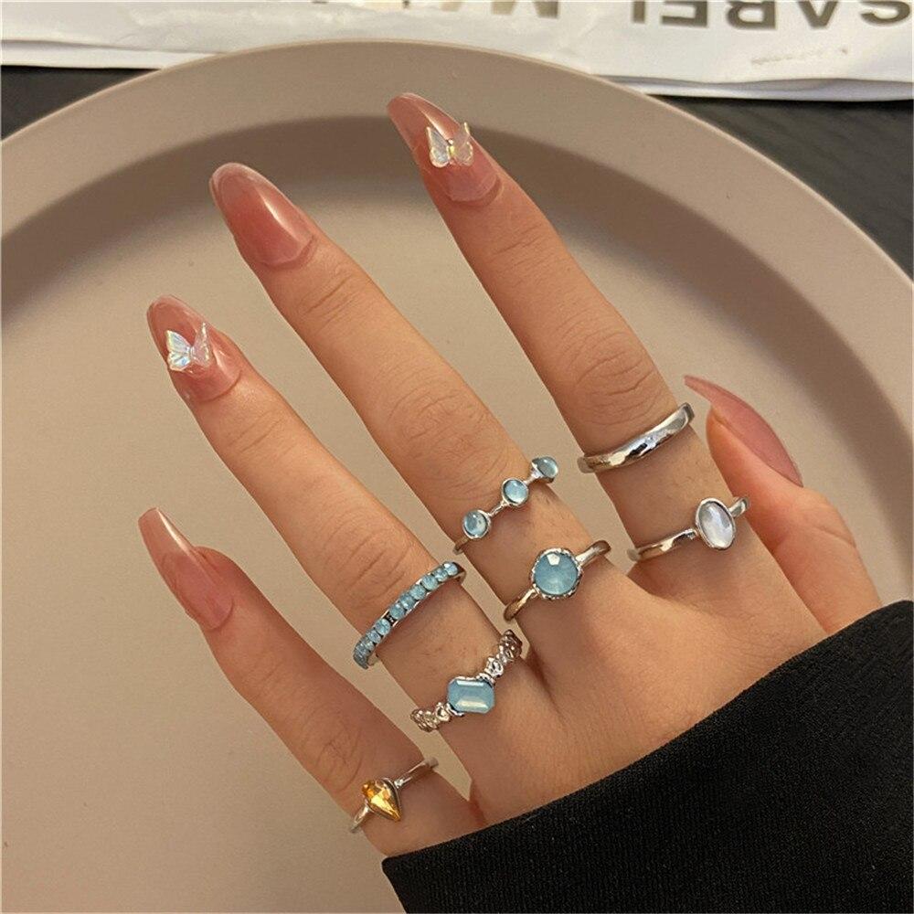 iF ME Punk Vintage Silver Color Poker Billiards Ring Set for Women Gothic Heart Anillos Hip Hop Y2k Korean Fashion Male Gift Jewelry