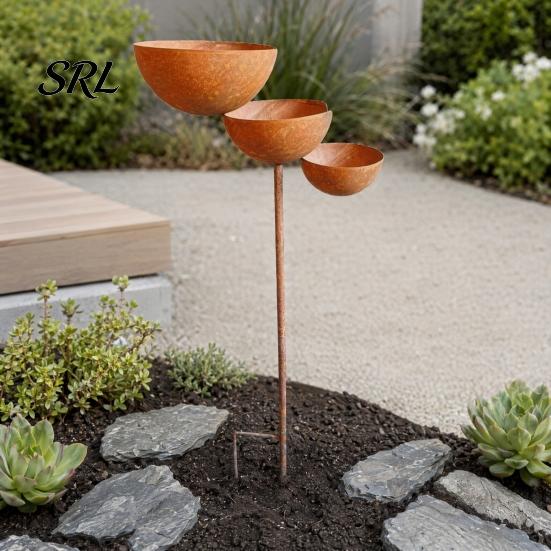 Durable Bird Feeder Pole 3 Tiered Cascading Rain Catcher Bath, Metal Garden Stake Water Holder Bowl Feeder, Outdoor Pollinator Watering Station