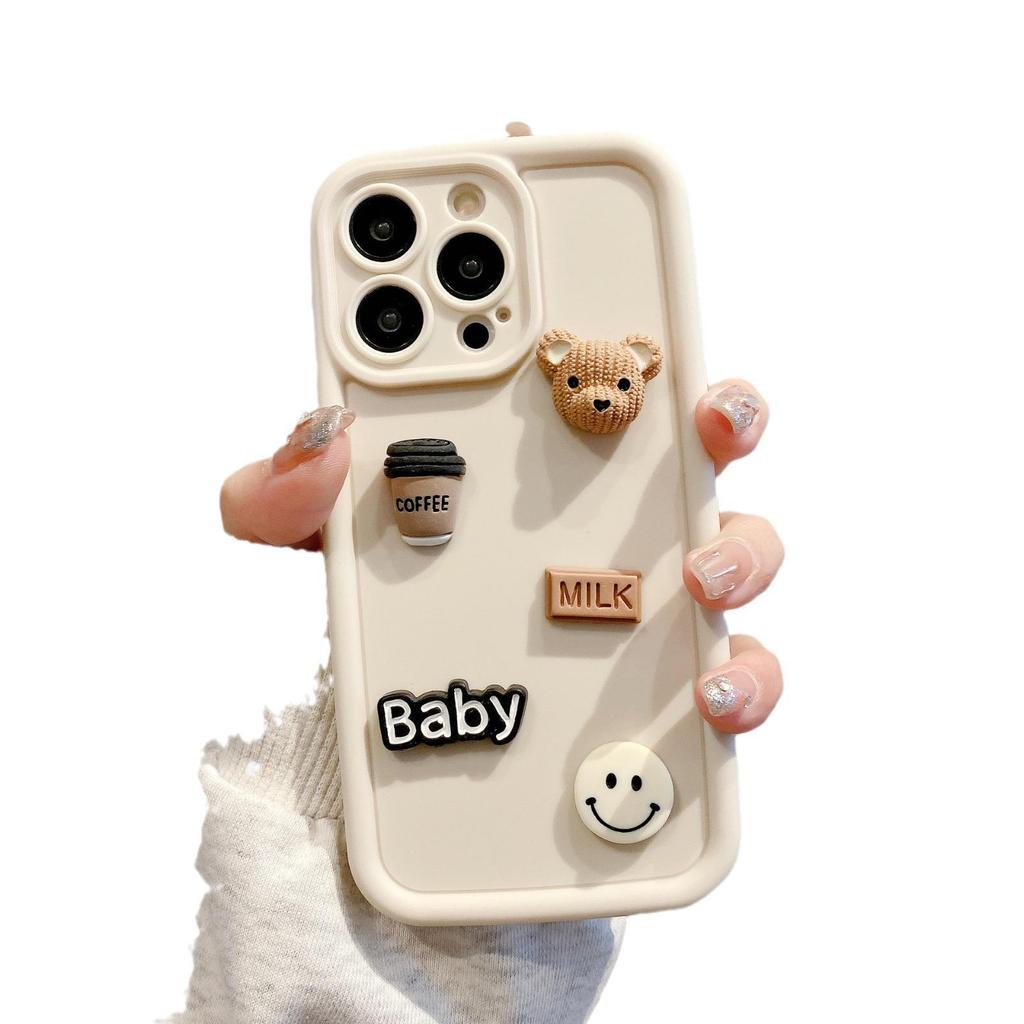 iPhone XS Max/14/15 Pro Coffee Bear Smiley Soft Shell Protective Case