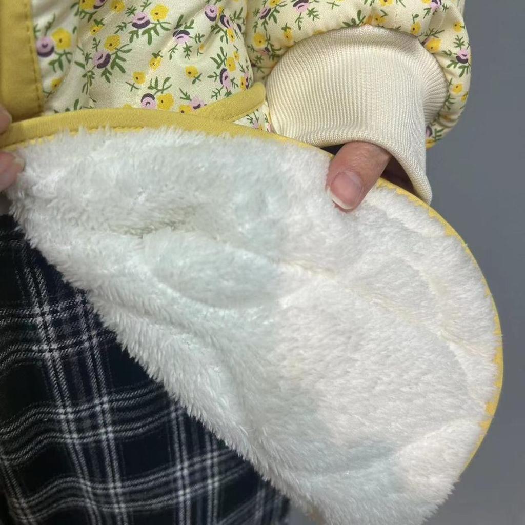 Women's Winter Lightweight Cotton Padded Jacket Light Yellow Korean Style Quilted Outerwear Northeast Floral Cotton Padded Coat