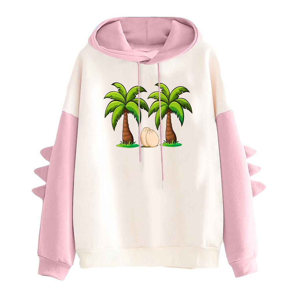 Women's Printed Contrasting Dinosaur Loose Casual Hoodie