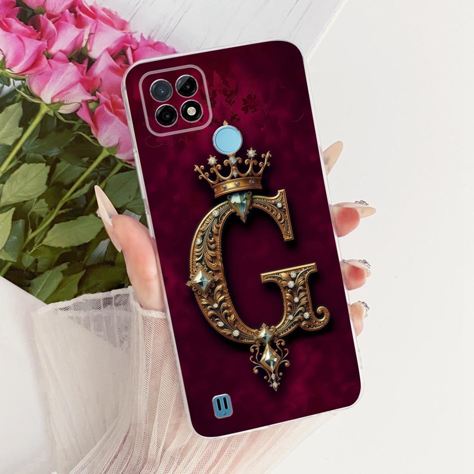 For Realme C21Y C25Y C21 Royal Crown Initial Letter Couple Phone Case For Realme C21 C 21Y C25Y Soft Silicone TPU Bumpers