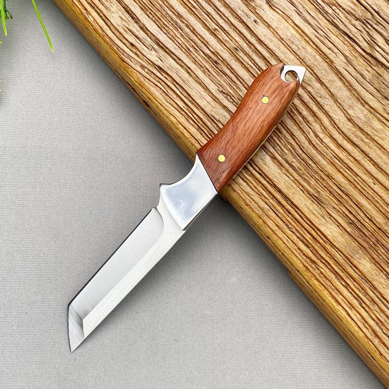 Outdoor Portable Sharp Bone Cutting Knife Kitchen Home Fruit Knife Camping Hand Handle Mongolian Meat Knife Solid Wood Handle