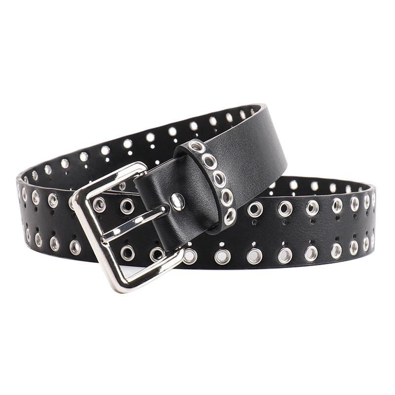 Women Hollowed Metal Leather Belt With Alloy Buckle For Casual Wear And Street Style