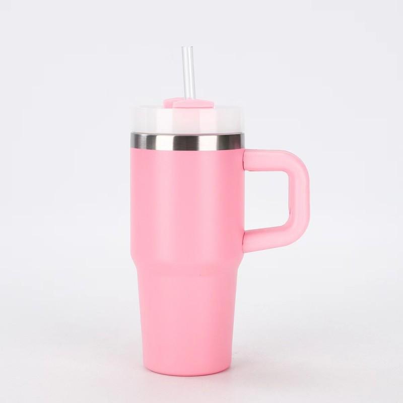 14oz Stainless Steel Vacuum Insulated Travel Mug With Handle Straw - Leakproof Portable Cup Car Office Outdoor Use