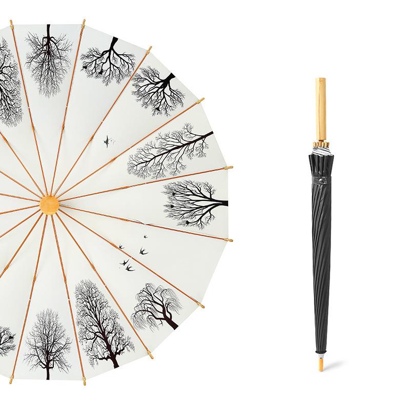 Зонт с деревянной ручкой Guofeng, зонт из цельного дерева с длинной ручкой, сверхлегкий зонт с 16 костями, зонт в стиле ретро