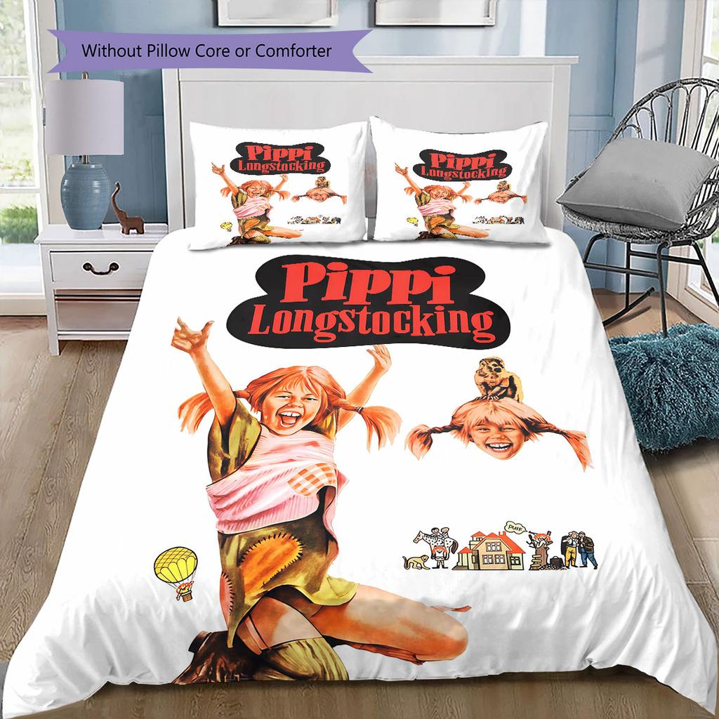 Pippi Book Pattern Bedding Home Decoration Birthday Gift ( 1 duvet cover + 2 pillowcase, without core),fan merchandise.