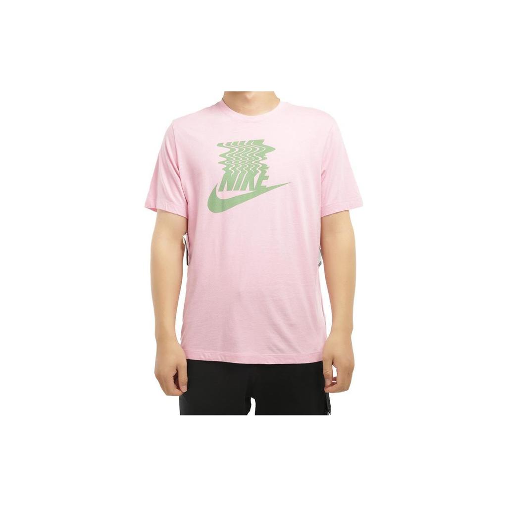 Nike Спортивная одежда с большим принтом логотипа, круглым вырезом, повседневная спортивная ретро футболка с коротким рукавом, мужская футболка розового цвета BQ1266-629