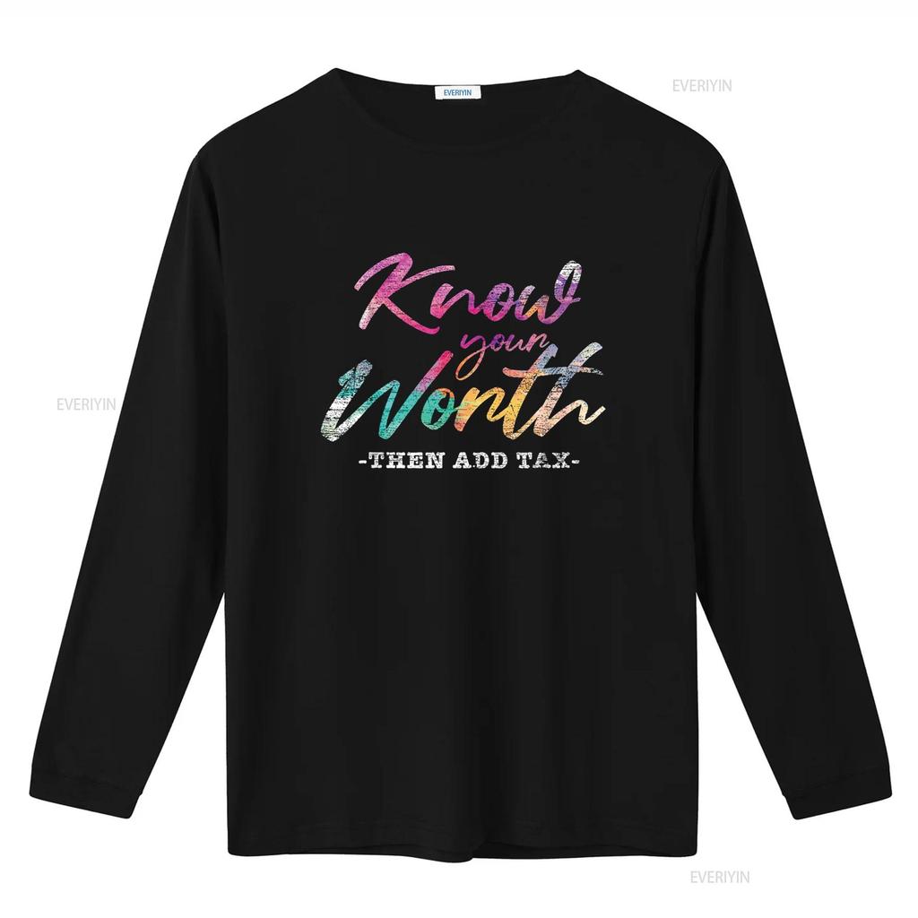 Know Your Worth Then Add Tax T Shirt vintage Washed Slightly graphic homme Top For Everyday Wear Comfortable Casual Breathable