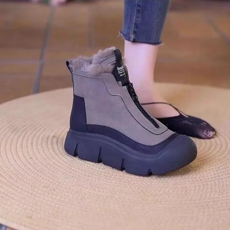 Новые плюшевые нескользящие короткие ботинки женские зимние на толстой подошве теплые хлопковые ботинки женские повседневные спортивные ботинки до щиколотки на платформе женские