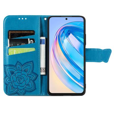 Для Honor X8a 4G Чехол из ПУ кожи для телефона Подставка Кошелек С тиснением бабочки Откидная крышка