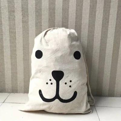 Large Cotton and Linen Laundry Bag, Toy Sack Storage Bag, Printing Fabric, Drawstring Duffle Bag, Dirty Clothes Organizer Bags