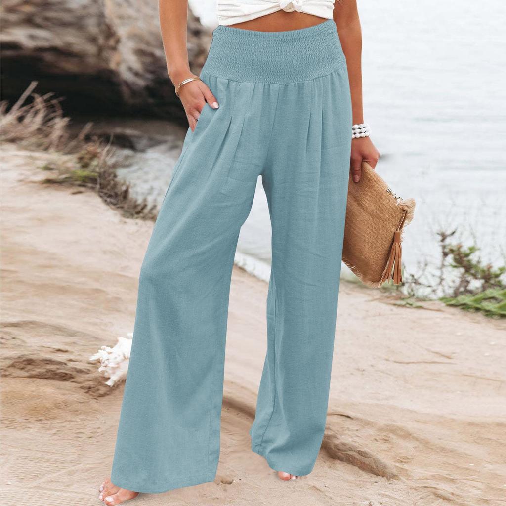 Women's Casual Pants Loose Soft Solid Color  Wide Leg Long Pants High Waist Straight Leg Pants