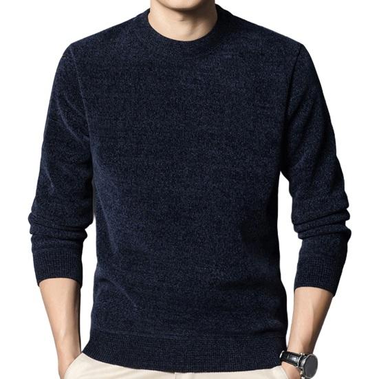 Мужской свитер осень-зима, толстый плюшевый с подкладкой, круглый вырез, трикотажный однотонный эластичный пуловер, свободный, сохраняющий тепло, для работы, бизнеса, школы, свитер