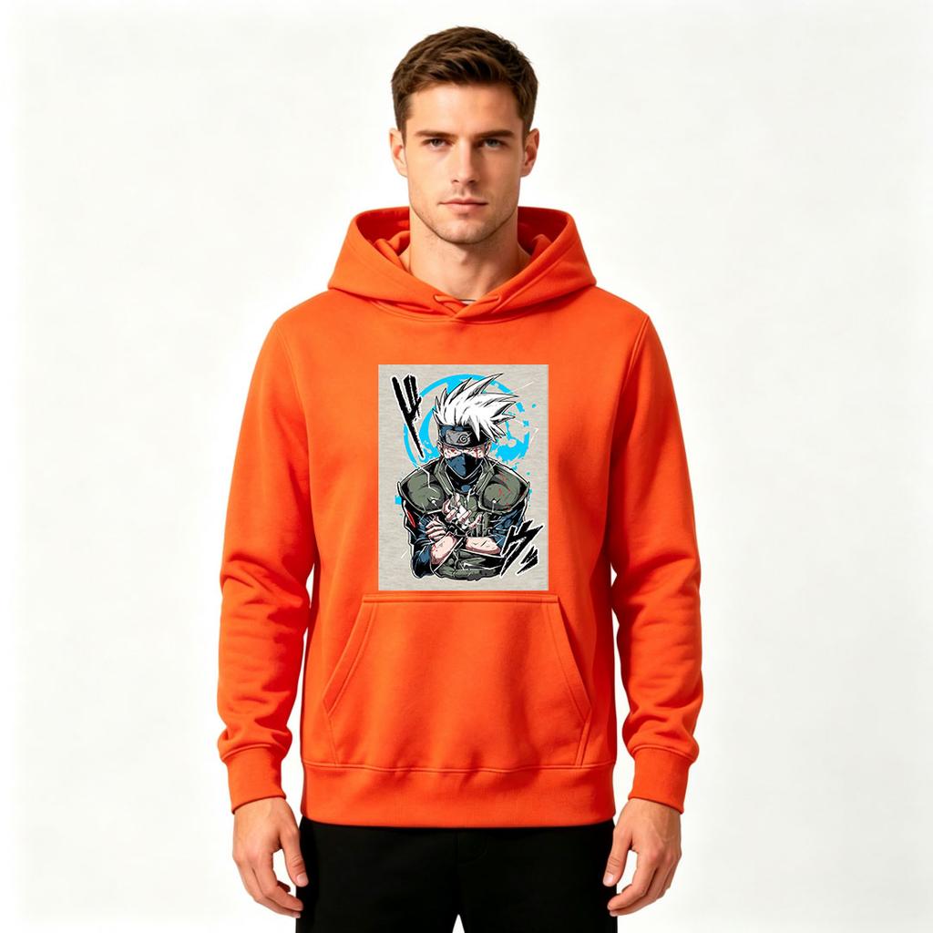 Men Casual Anime Character Print Pullover Hoodie Long Sleeve Comfort Streetwear Hooded Sweatshirt