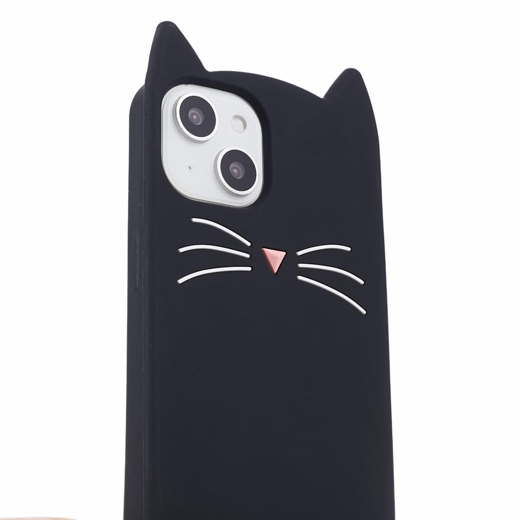 For iPhone 15 Case 3D Moustache Cat Soft Silicone Shockproof Phone Back Cover