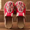 Women Casual Linen Handmade Embroidery Mules Retro Vegan Summer Ladies Canvas Comfortable Espadrille Shoes
