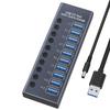10-портовый USB 3.1 концентратор с индивидуальными переключателями, Super Speed 5 Гбит/с, адаптер питания 60 Вт для ПК, ноутбука, жестких дисков, зарядки