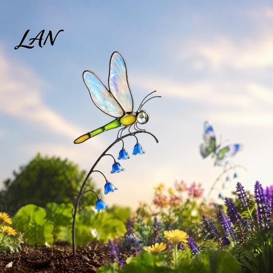 Metal Insect Garden Stakes Iridescent Dragonfly/Butterfly/Ladybug/Bee/Snail Stake, Lily of The Valley Yard Art for Snail Lawn Decor Mom Mother's