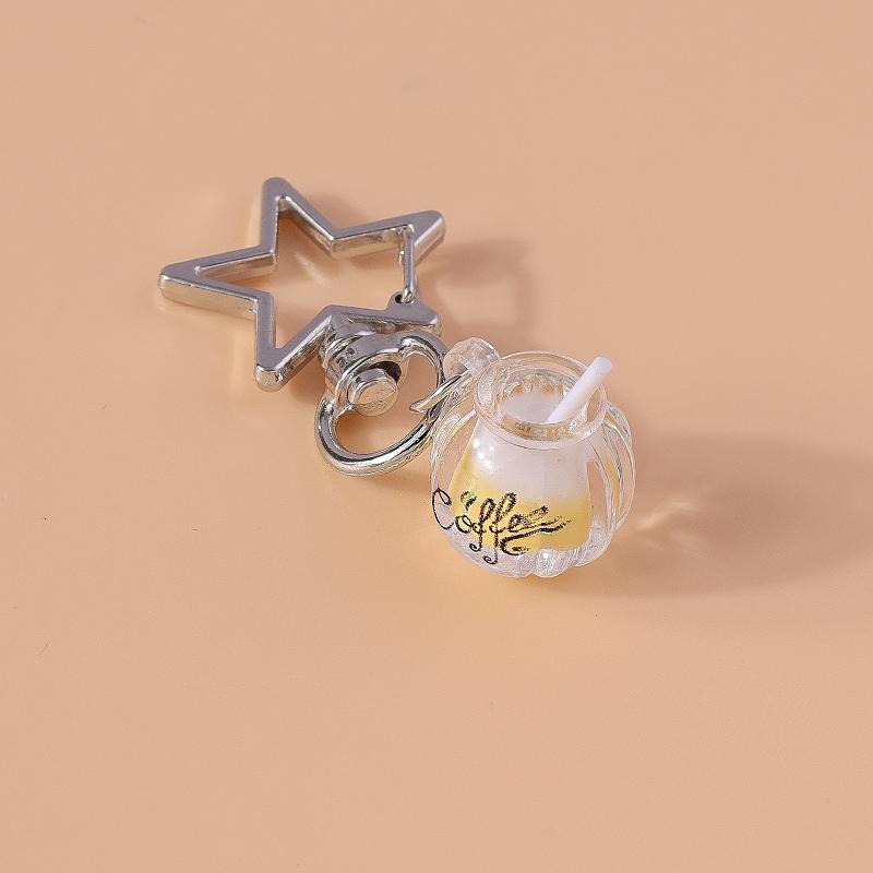 Cute Resin Luminous Star Drink Bottle Keychain Women Girls Key Ring Pendant for Car Key Holder Handbag Accessories Jewelry Gift