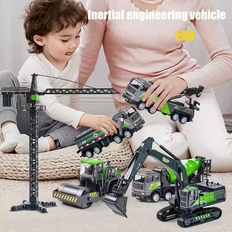 Non-Toxic 1/50 Diecast Engineering Vehicle Excavator Bulldozer Car Model Simulation Alloy Head Dumper Truck Crane Tanker Toys For Kids Children
