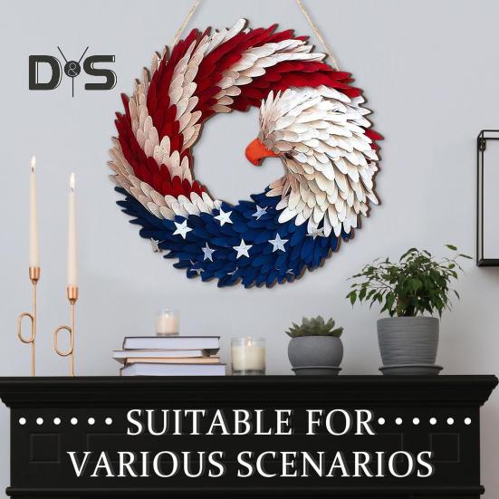 Деревянный орел, дверной знак, американские обновленные крылья, венок, украшение на День независимости 4 июля, патриотический висячий венок для дома, стены, крыльца, офиса