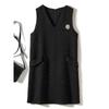 Harajuku Fan Women V-neck Sleeveless Wool Black Slimming Vest Skirt Autumn and Winter Base Skirt Dress Send Brooch