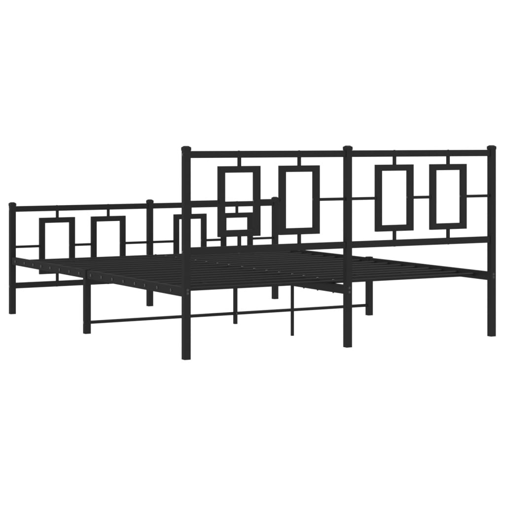 Metal Bed Frame with Headboard and Footboard Black 150x200 cm