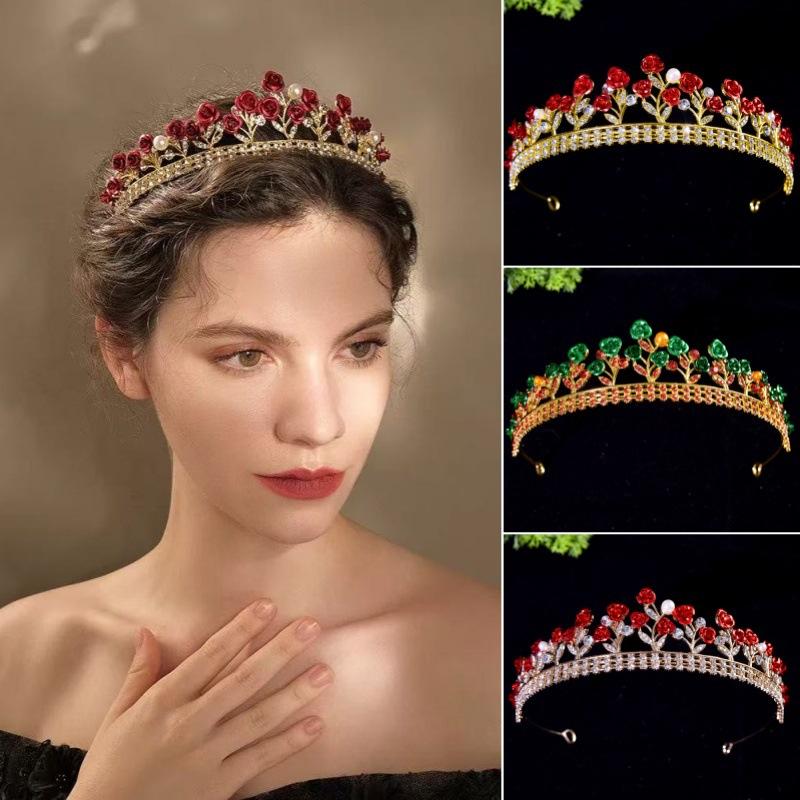 New Engagement Baroque Aesthetic Temperament Red Rose Princess Headband Wedding Dress Accessories Bridal Crown