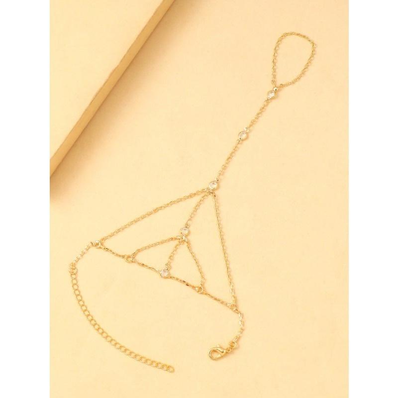 1pc Versatile Diamante Decorated Metal Finger Chain Bracelet, Minimalist Chic Accessory