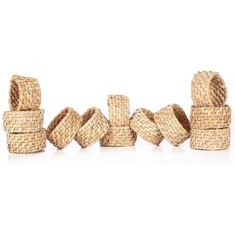 96PCS Handmade Straw Napkin Rings Hoargrass Napkin Rings Western Napkin Clasps Waterlily Straw Mouth Cloth Rings