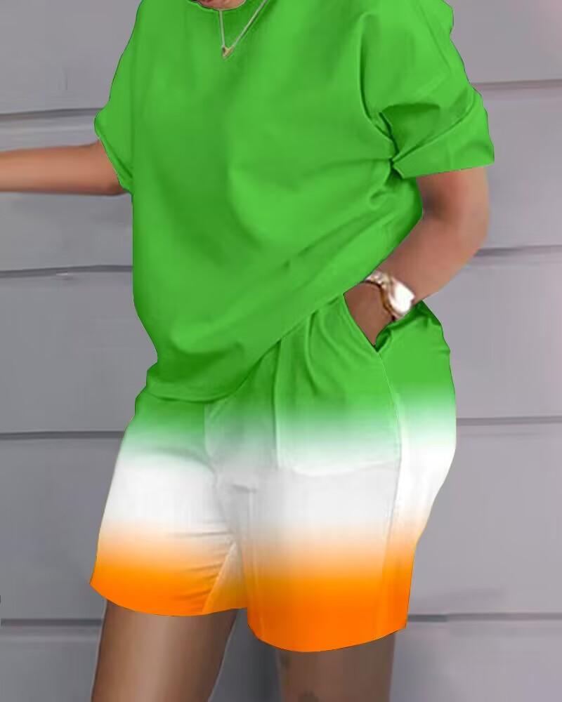 Женские комплекты из двух предметов с шортами и принтом, футболки с круглым вырезом и короткими рукавами, брюки с эластичной резинкой на талии, топы, летние костюмы