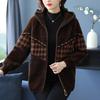 New Autumn Winter Middle Aged Mother Imitation Mink Velvet Coat Female Hooded Zipper Casual Knitted Cardigan Women Jackets