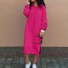 Women's Long Sleeve Casual  Hoodie Sweatshirts Side Slip  Pullover Dress With Pocket