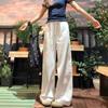 White Wide-leg Pants for Women In Spring and Autumn New High-waist Drooping Small Drawstring Loose Straight Cotton and Linen Jeans