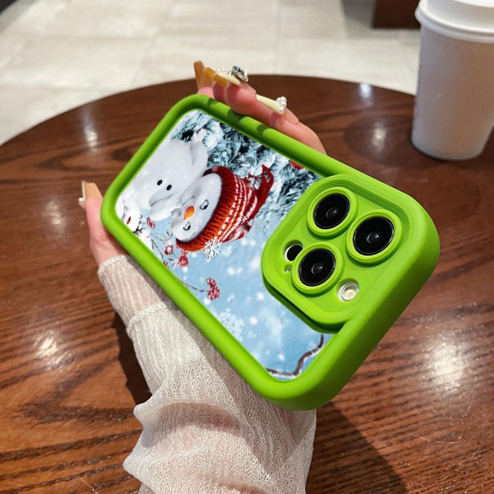 N110 С Новым годом, Рождеством, снеговиком, мягкие чехлы для телефонов с ангельскими глазками для iPhone 16, 15, 14, 13, 11 Pro Max, 8, 7 Plus, 12 mini, XR, XS Max, противоударный чехол